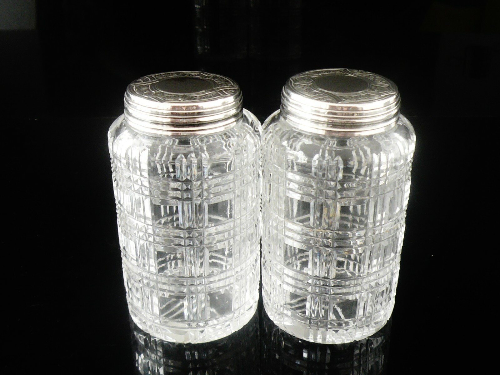 Pair Sterling Silver Glass Bottles, William Neale, London Antique 1867