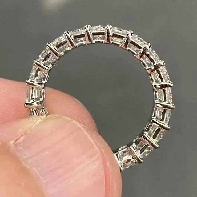 2Ct Emerald Lab Created Diamond Ring Band Eternity Band 14K White Gold Plated