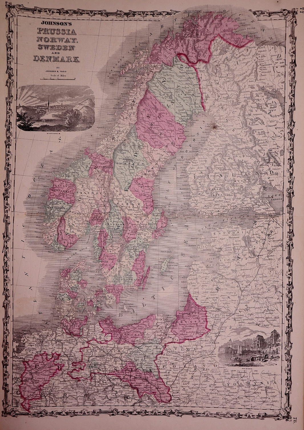 Antique 1863 Map ~ Prussia, Norway & Sweden by Johnson & Ward -#155