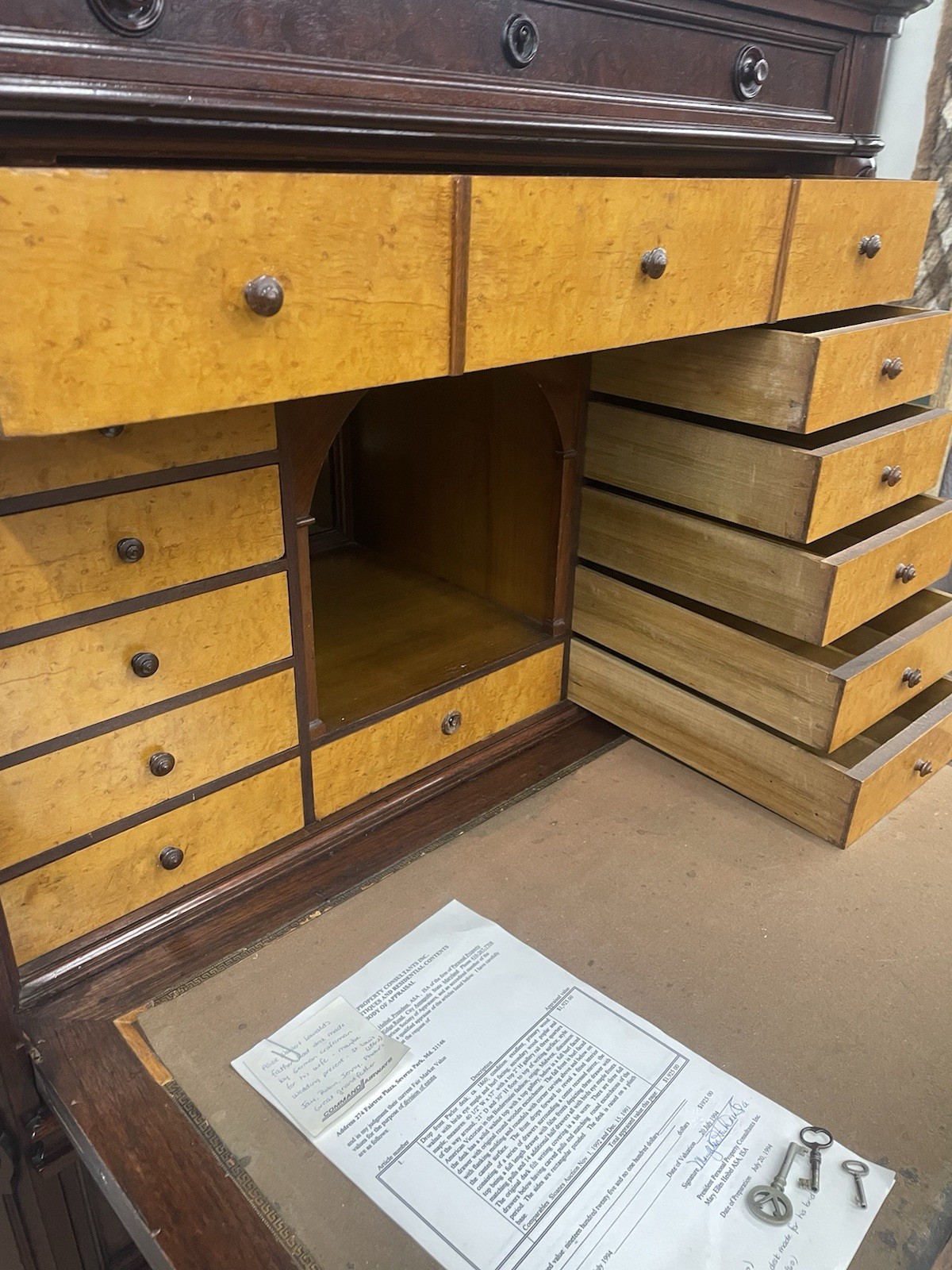 Antique 1860 Biedermeier Drop Front Secretary Abattent Desk Handmade Walnut