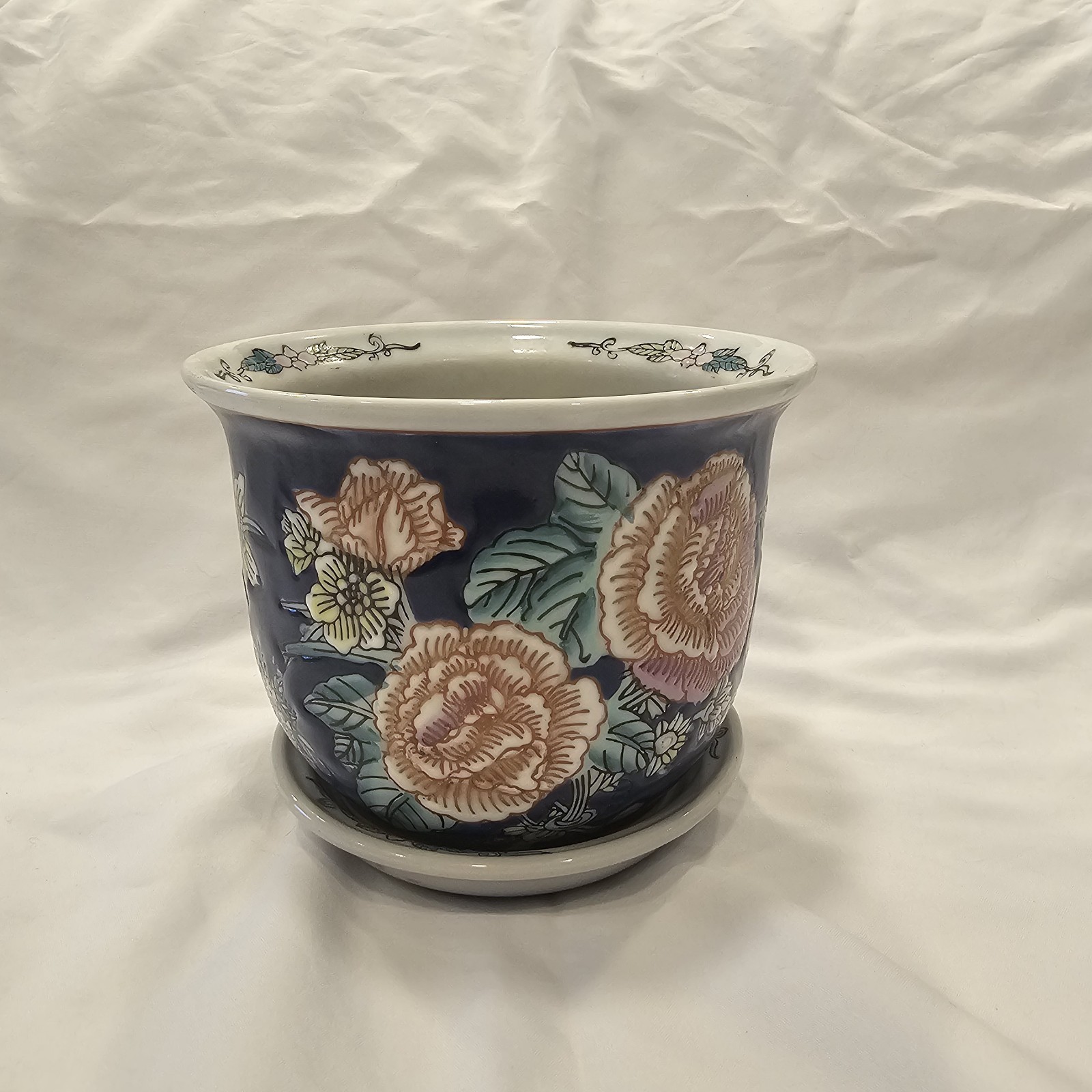 Antique Vtg CHINA Republic Jardiniere Pot Planter Famille Rose SIGNED Pottery