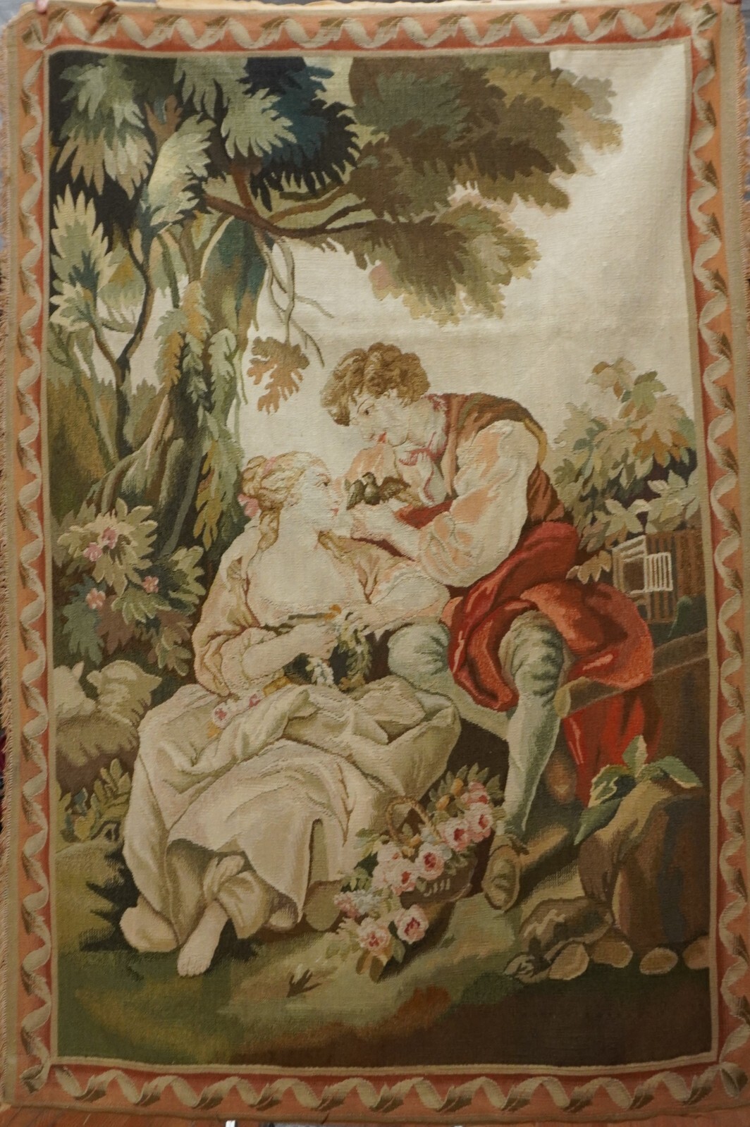 Rare Antique Tapestry Pictorial French Aubusson Hand Woven Wall-Hanging Rug4’x6′