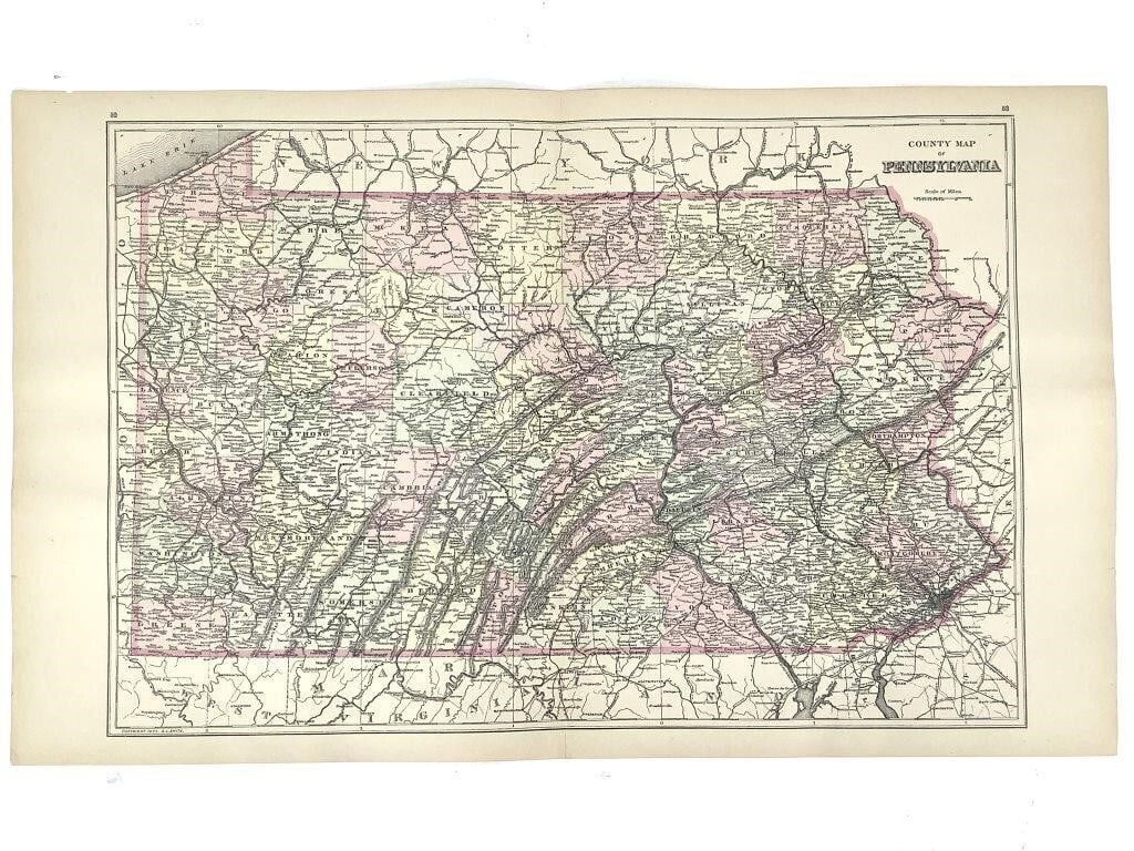 Hand-Colored Map PENNSYLVANIA 1894 A. L. Smith ORIGINAL 24″ x 15″