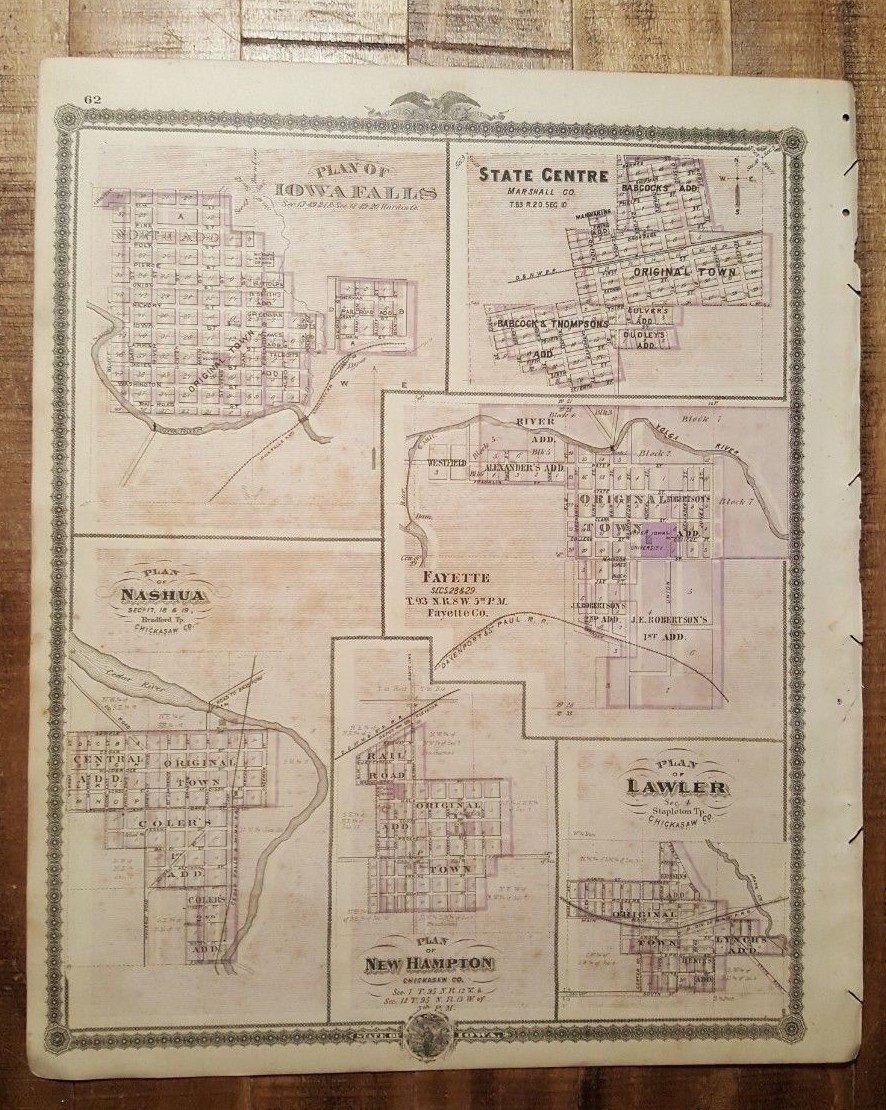 NICE ANTIQUE MAP – PLAN OF IOWA FALLS/STATE CENTRE IOWA – Andreas Atlas Co. 1875