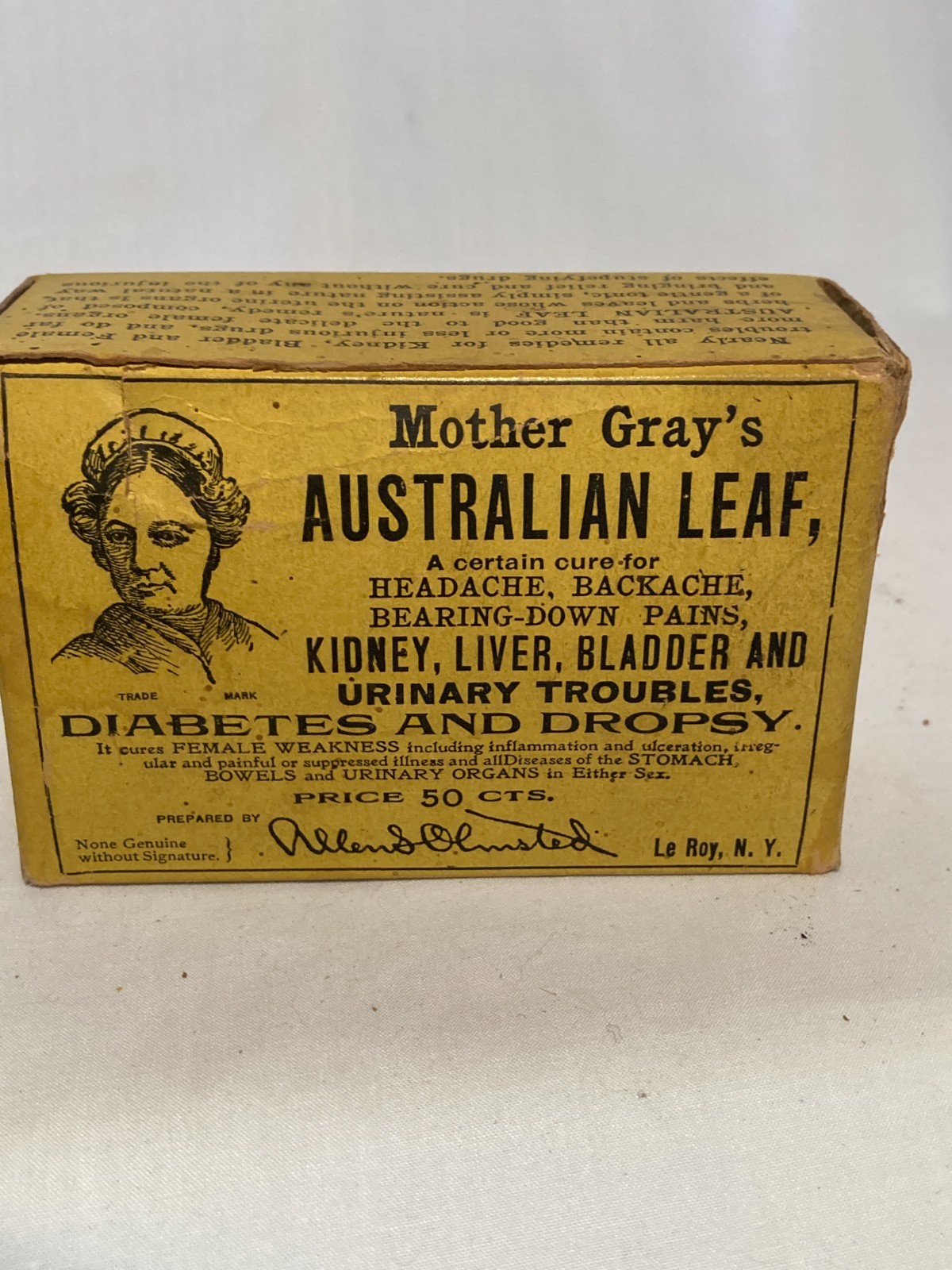 c1910-20s Mother Gray’s Australian Leaf Medicinal Tea Allen S Olmsted LeRoy, NY