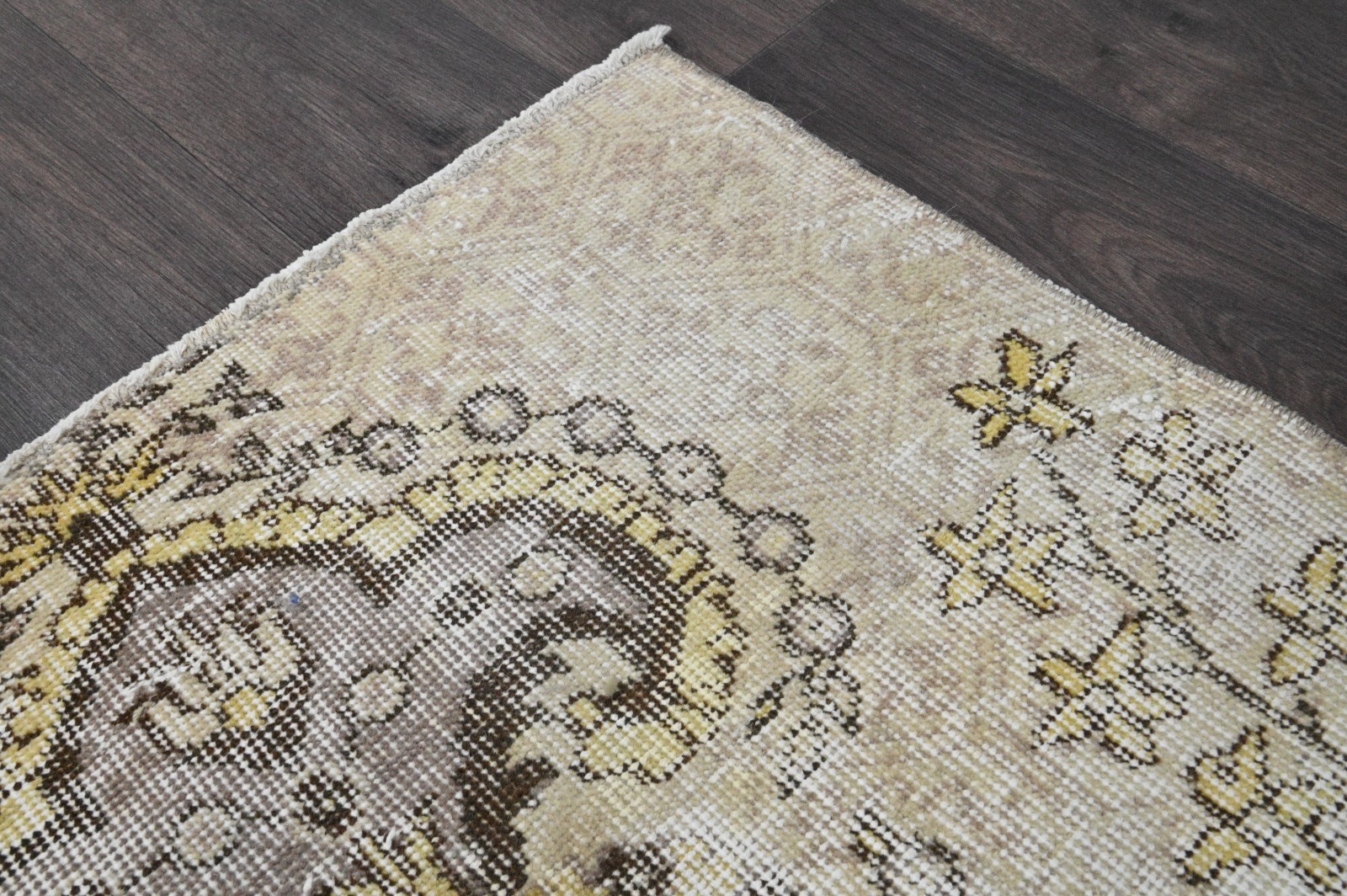 Vintage Turkish Runner Rug 2x7ft Wool Anatolian Handmade Hallway Oushak BEIGE
