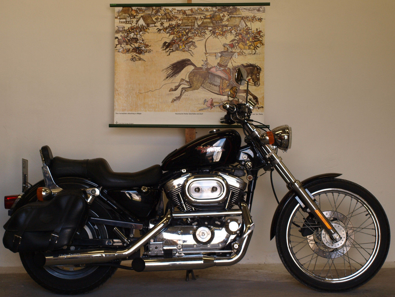 Mural Hunnische Rider Ambush Village 39 3/8×31 1/8in ~ 1975 Vintage Huns Attila