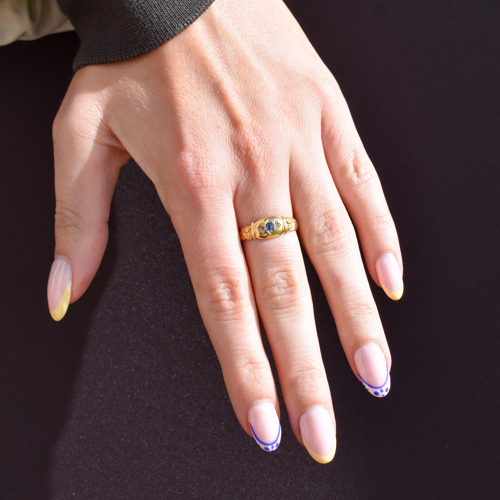 Antique Sapphire and Diamond Starburst Gypsy 18ct Yellow Gold Ring – Chester