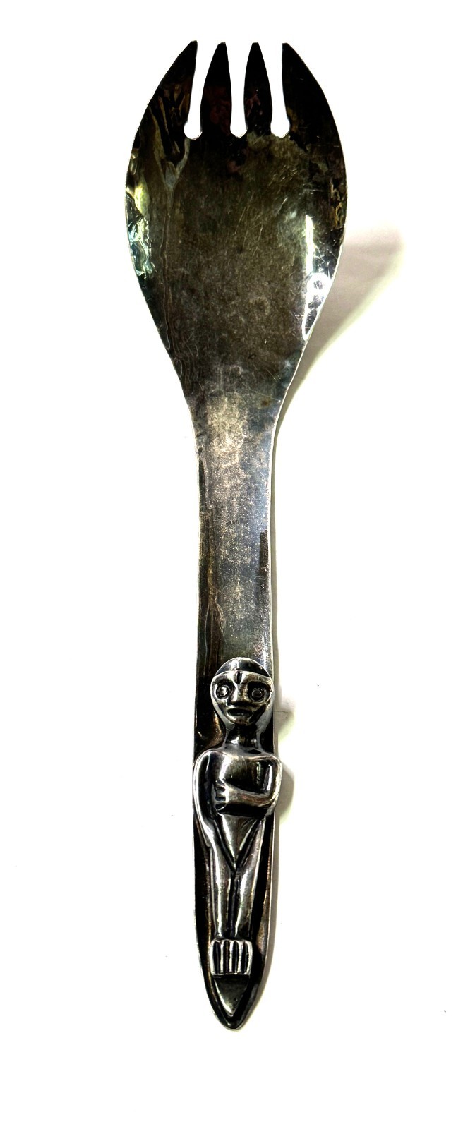 ACME BATES & SON Kwakiutl Tribal Hammered Silver Plate Serving Fork Spoon