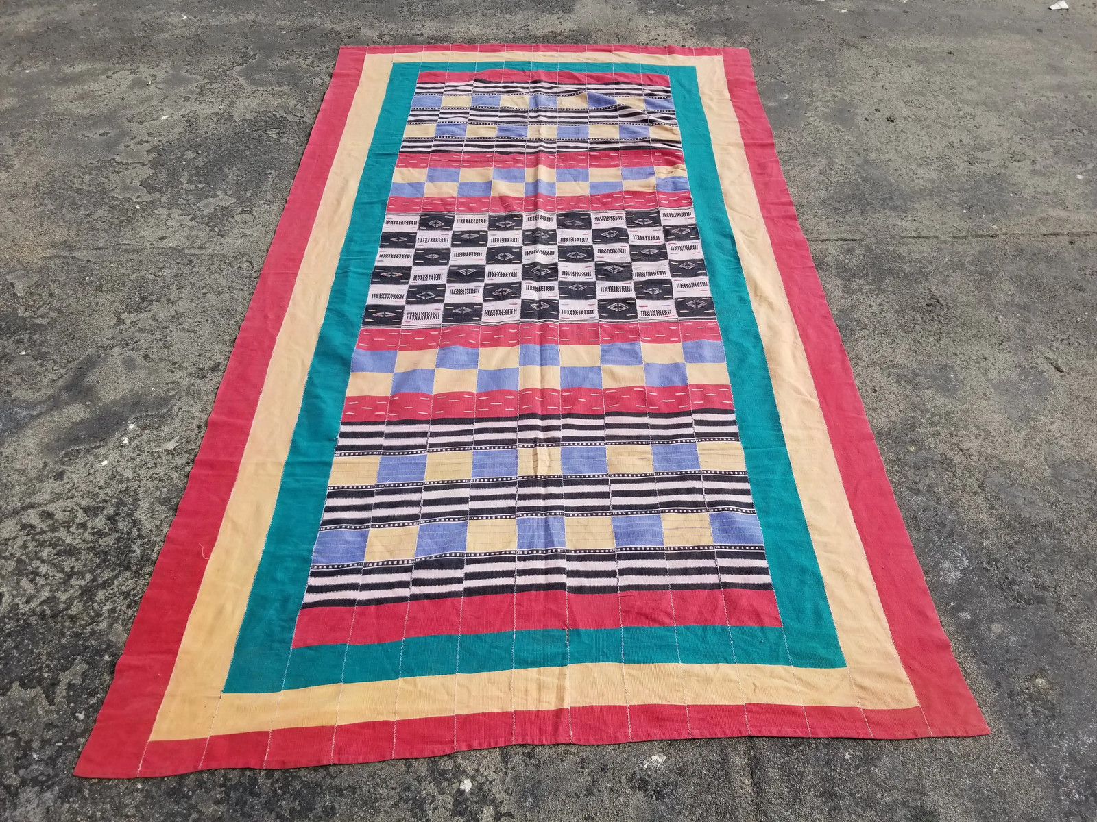 Vintage Traditional African EWE-style Handwoven Kente Cloth Textile 7.8×4.4 ft
