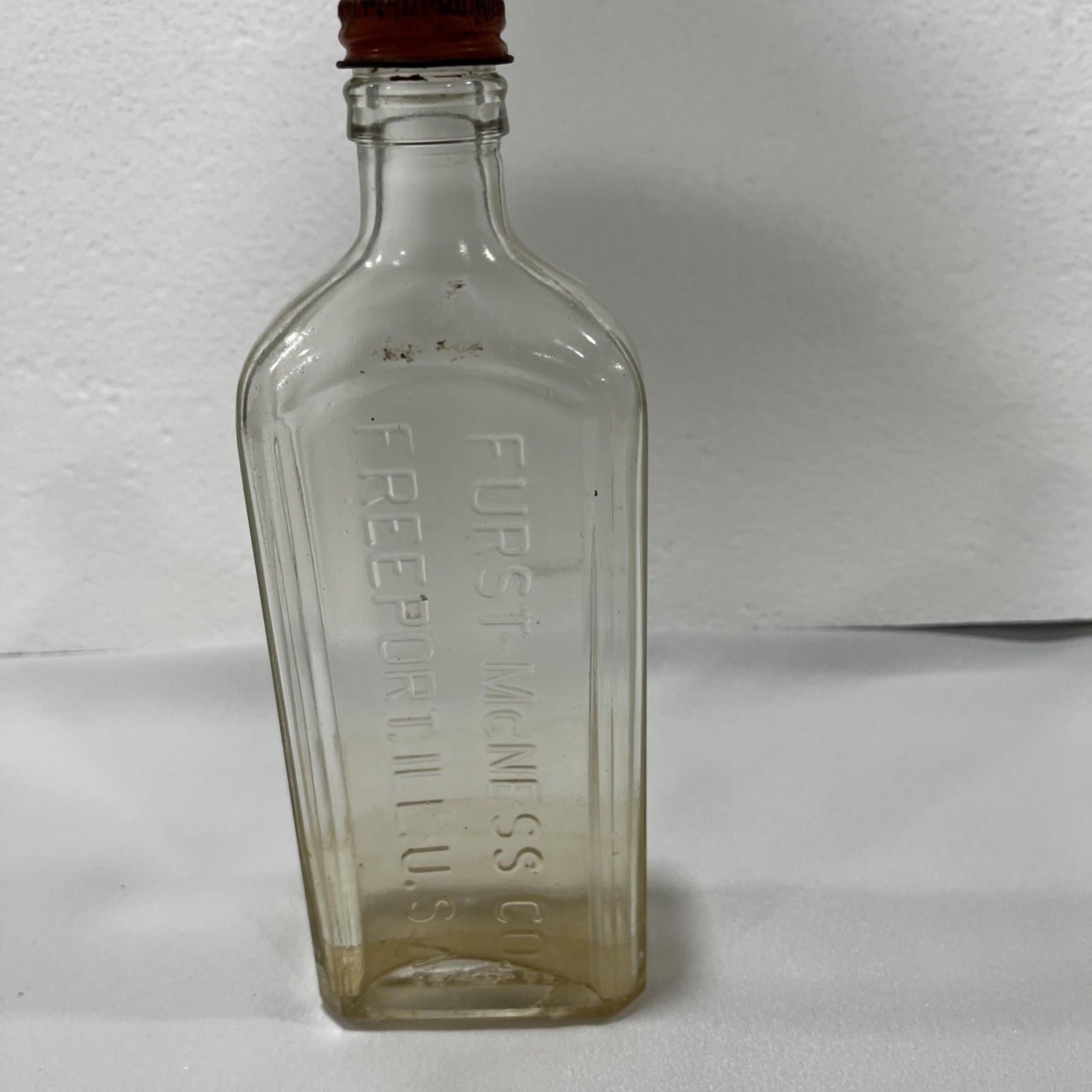 Antique 1800s Pharmacy Medicine Blown Glass Bottle Furst-McNess Co-ILL.U.S.A.