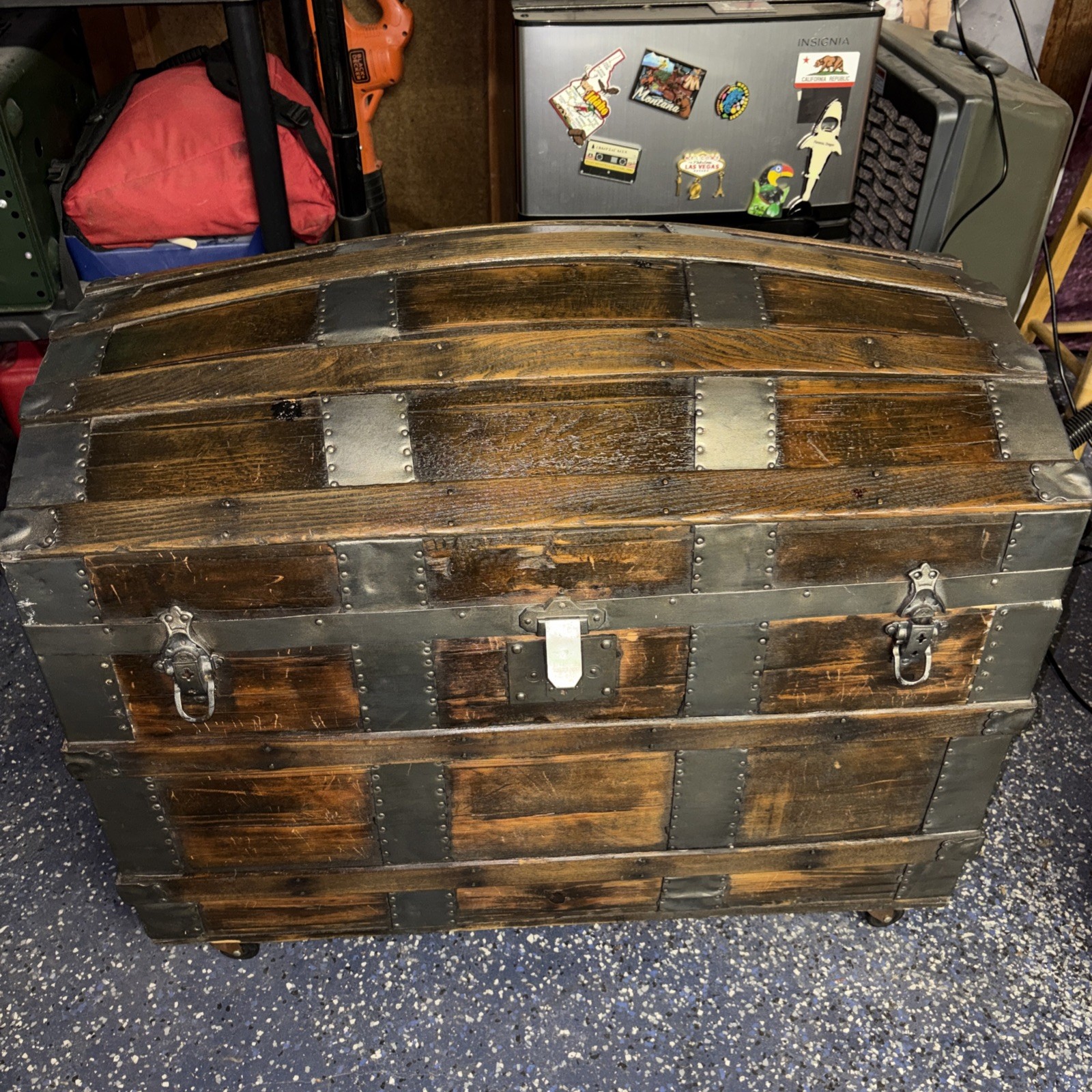 Antique Steam Trunk w/Camel Back Top~Completed And refurbished new handles,