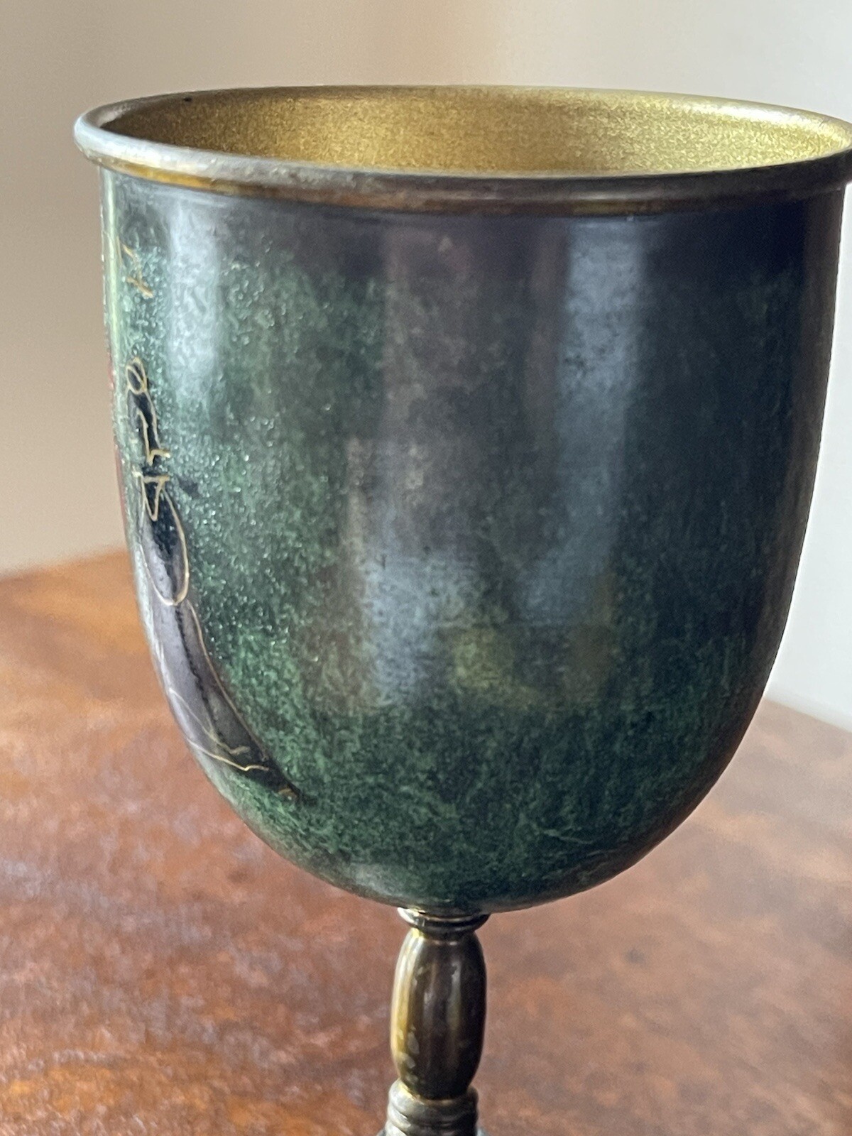 Two Israel Hakuli Hand Painted Goblet Sabra Bright Blue Green 5” Tall