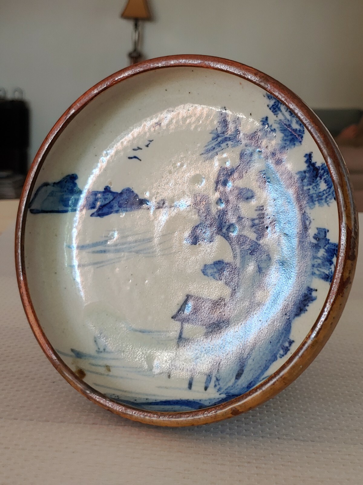 明代青花瓷外酱釉笔洗 17th Century Chinese Ming Blue And White Brown Glazed Porcelain Plate
