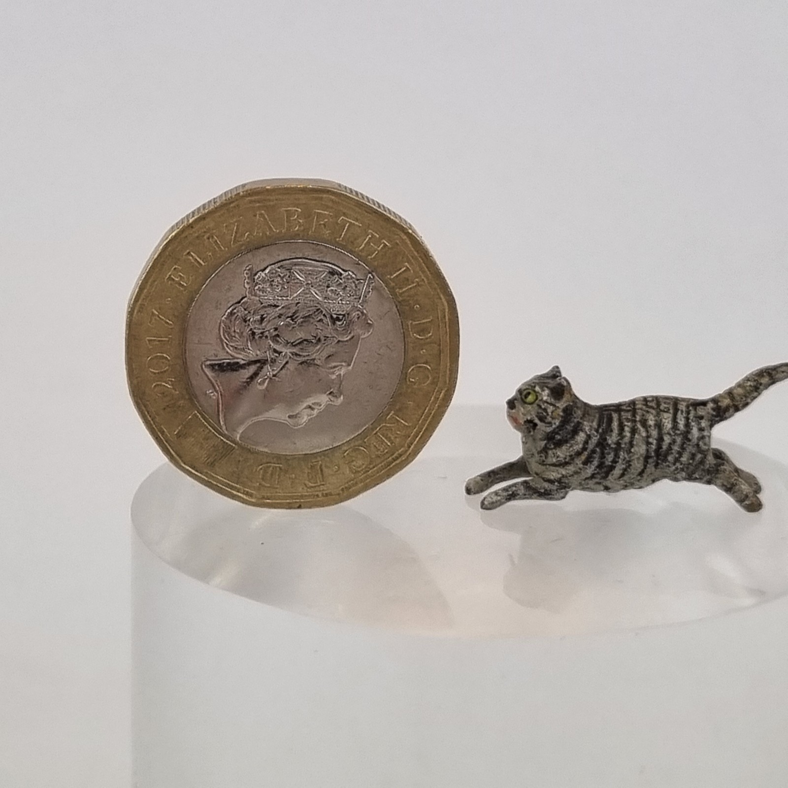 Antique Miniature Austrian Cold Painted Bronze Figure Cat Kitten 2.1cm Long