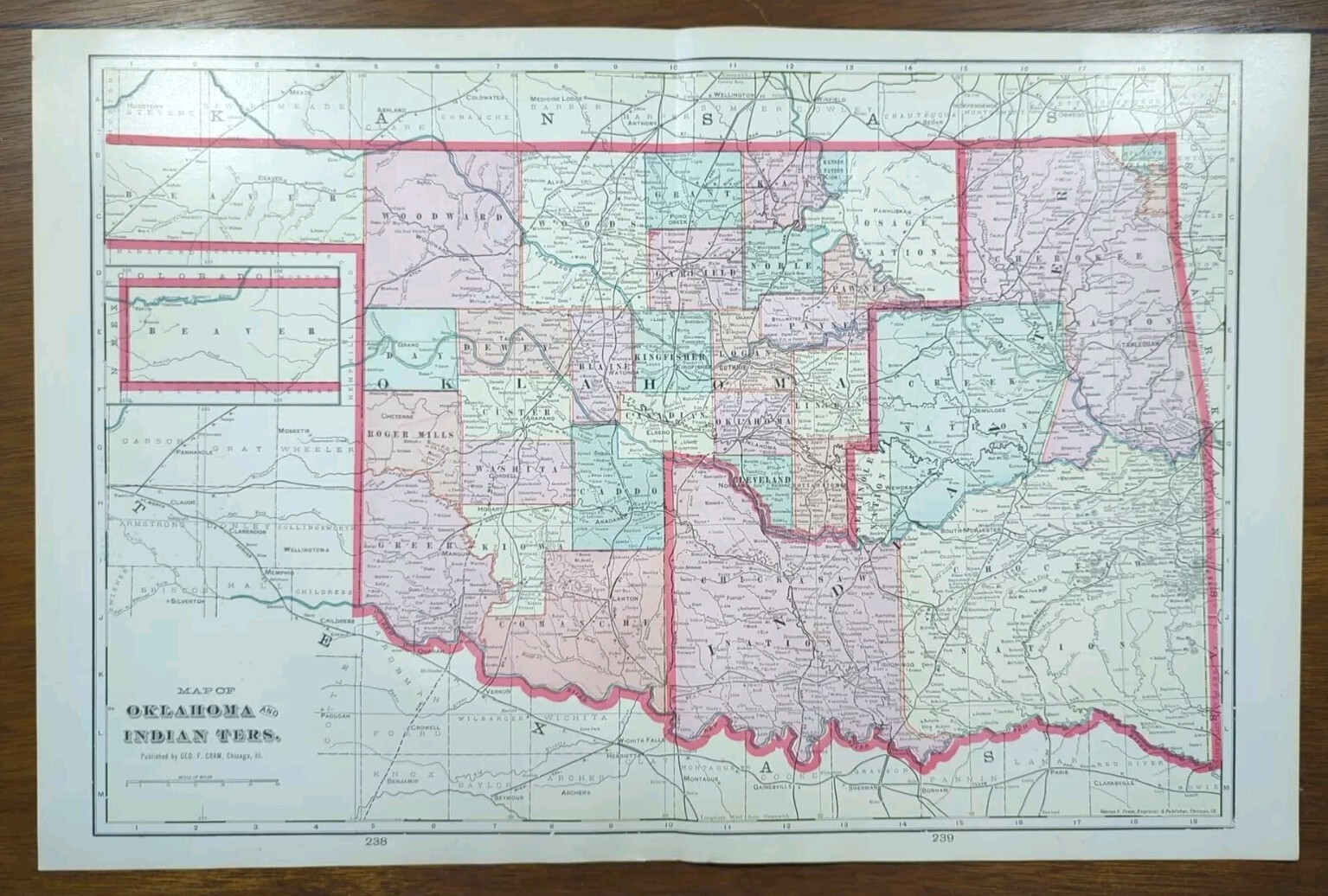 Vintage 1905 OKLAHOMA INDIAN TERRITORY Map ~ Old Antique Original TAHLEQUA OK