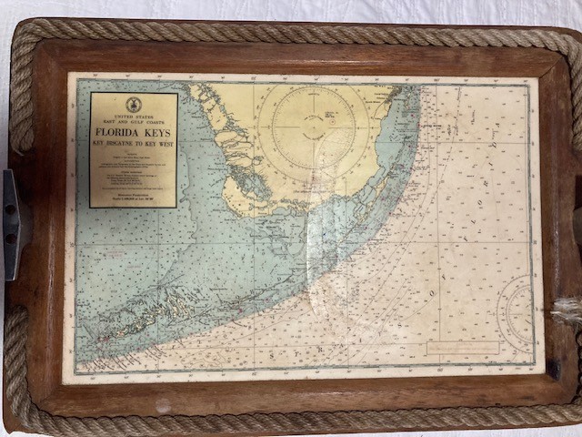 Vintage Florida Keys Nautical Chart Map – Framed Maritime Coastal Decor + Rope