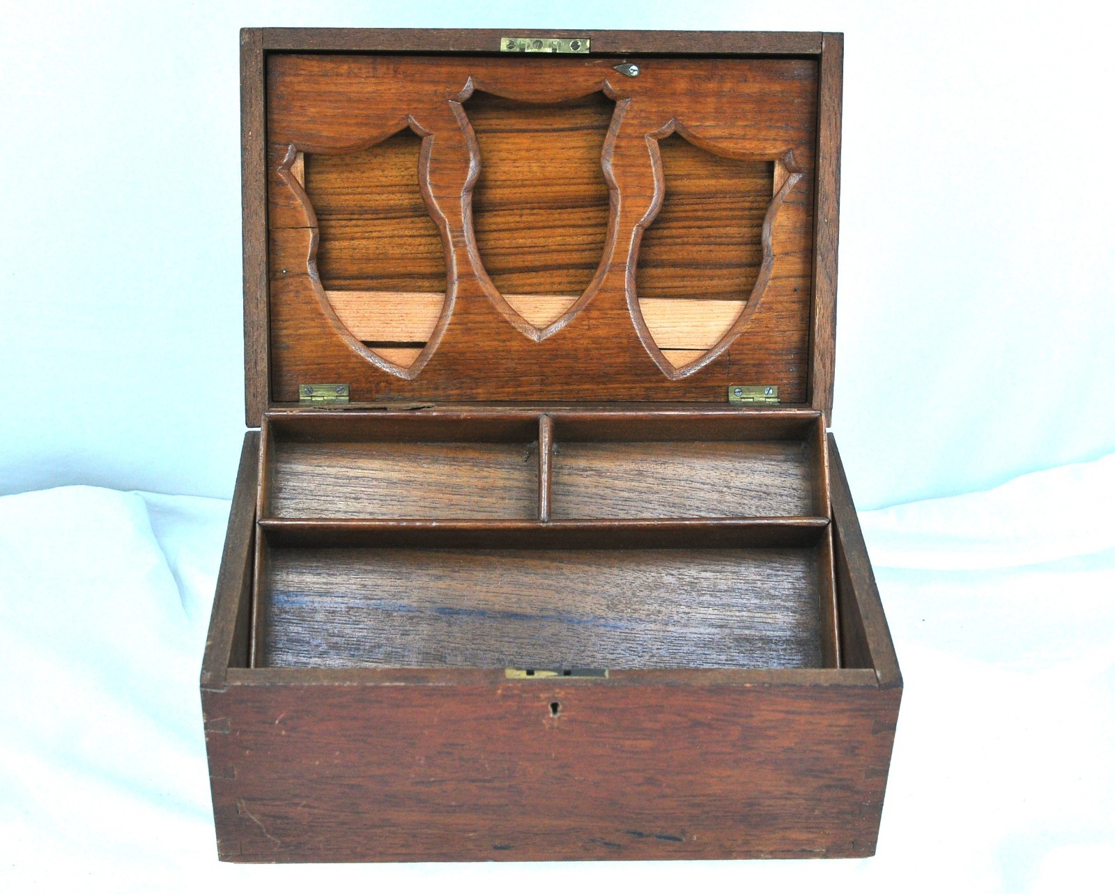 Antique Dovetailed Hardwood Mystery Box • Fitted Interior • Writing Sample Chest