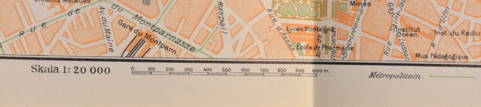 Map of Central Paris, “Paris’ Centrala Delar” Swedish Encyclopedia Plate 1950’s