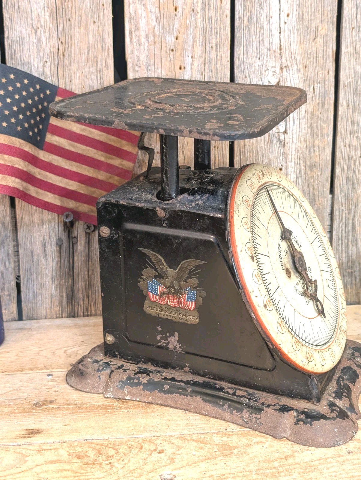 Antique 1903 Rustic Farmhouse Kitchen Scale Patriotic American Eagle Image WORKS