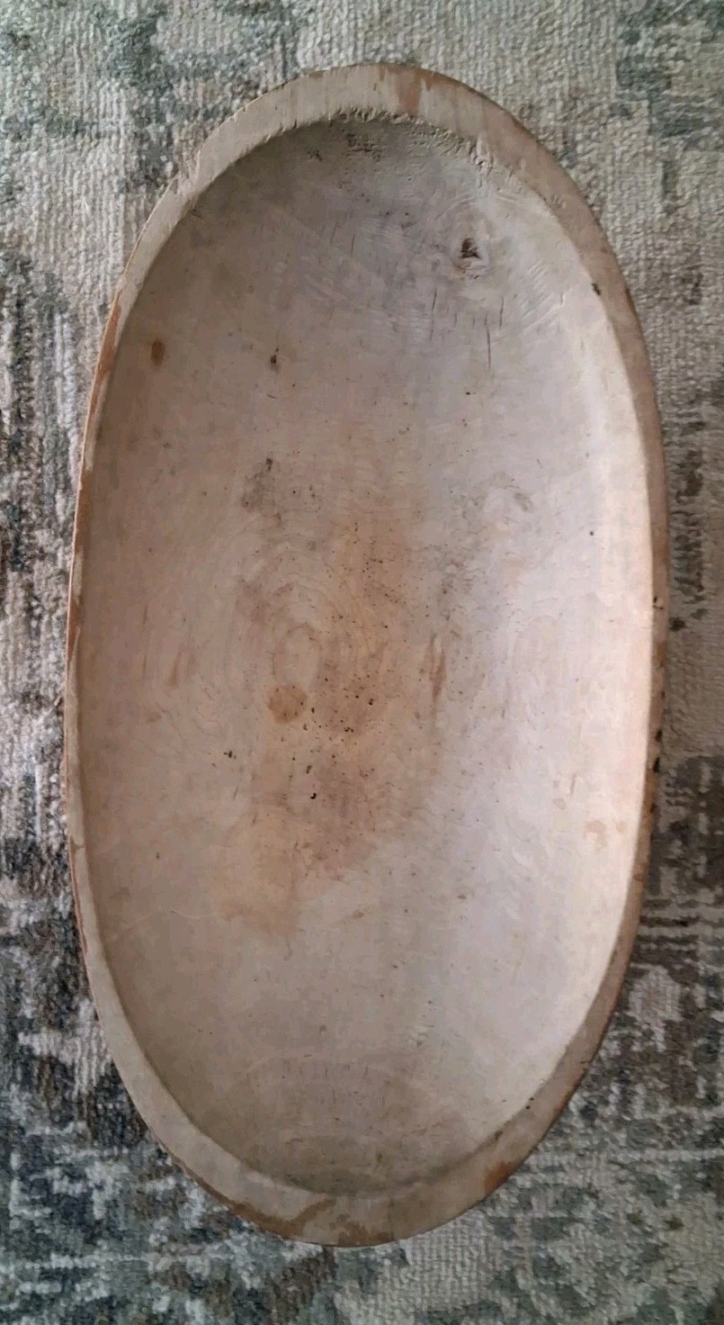 Antique Primitive Hand Carved Wooden Dough Bowl 25″ Oval Farmhouse Rustic Bread