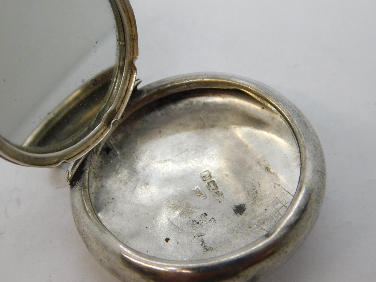 Sterling Silver Miniature Chatelaine Mirror Compact Antique 1920 Birmingham