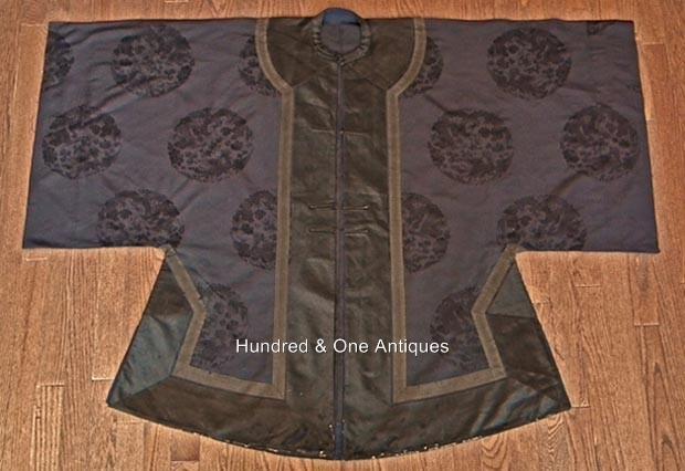 Antique Chinese Qing Dynasty Robe Dark Blue Gauze Silk with Dragon & Phoenix