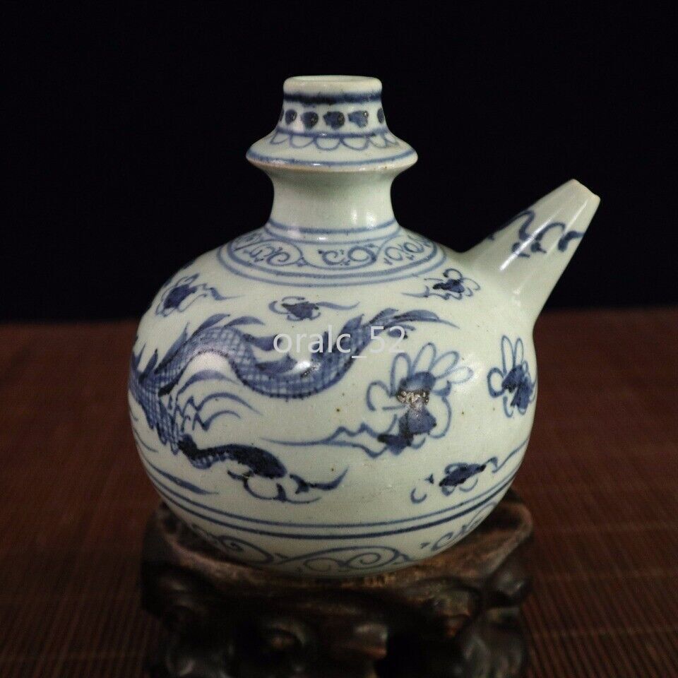 4.7″ Chinese Blue-and-white Porcelain Auspicious 12 Zodiac Animal Dragon Teapot
