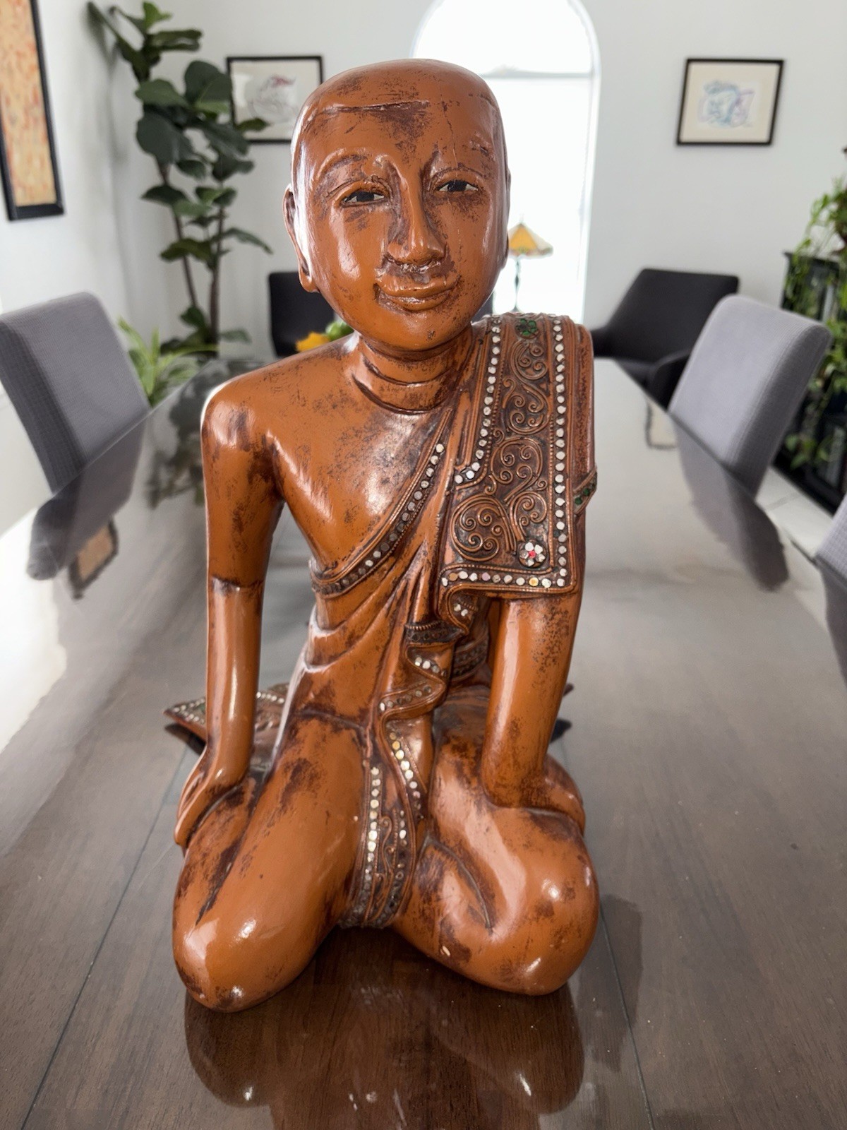 Antique/VTG LARGE Burmese Monk Wood Statue from Burma 19th or Early 20th Century