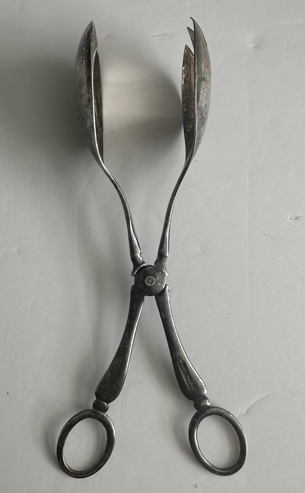 Vtg Salad Pastry Serving Tongs Spoon Silver Plated England EL Edward Lothian?