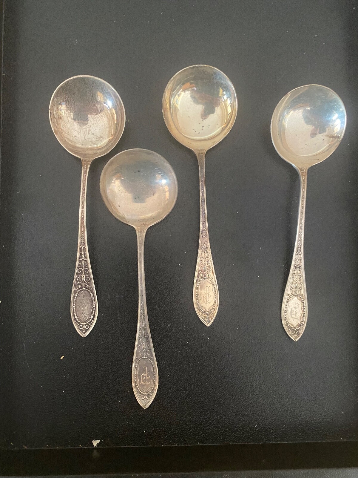ADAM by Whiting Gorham Sterling Silver 4 BOULLION SOUPS” MONOED ALL 1 BID