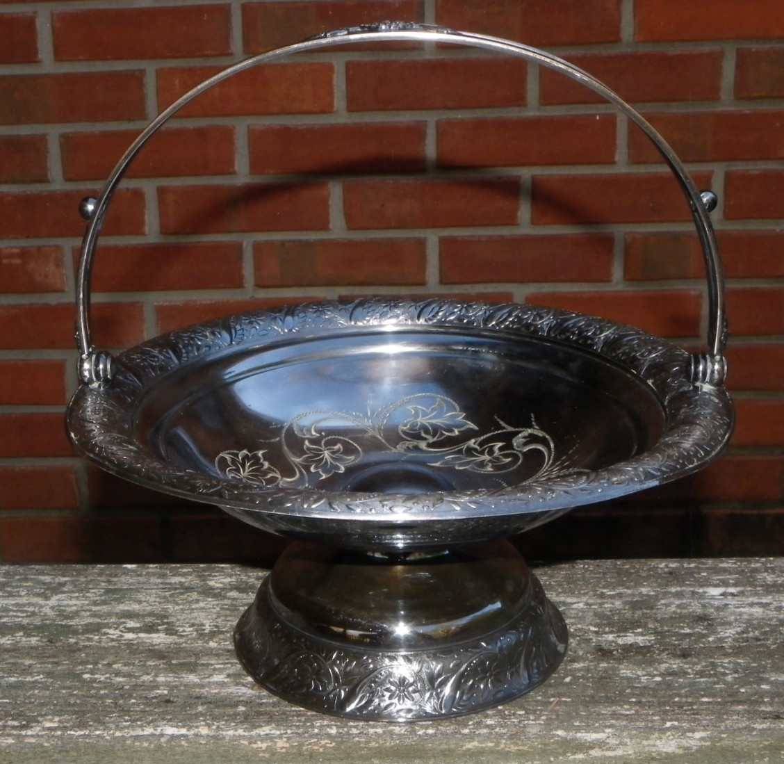 Antique 9 1/2″ Silverplate Wedding Basket-Barbour Bros-Folding Handle-Flowers