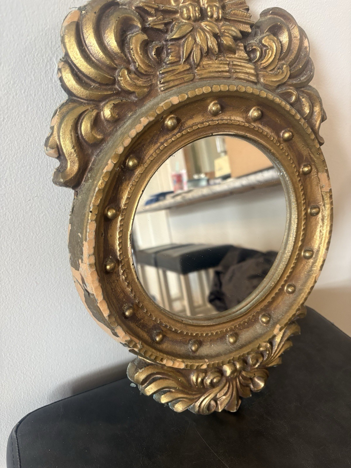 Antique Wood Federal Gold Gilt Porthole Eagle Mirror USA Distressed