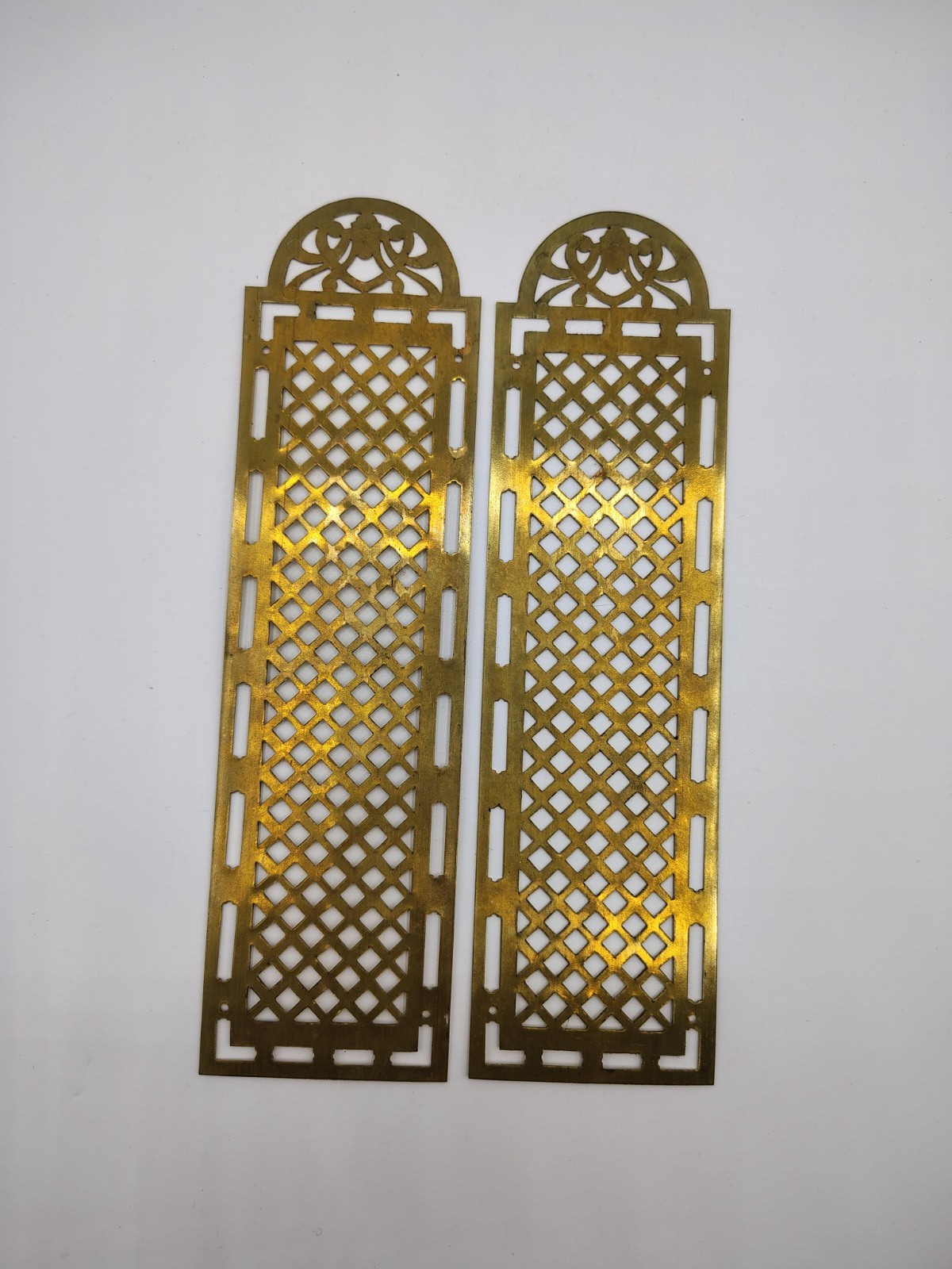 Pair of Brass Pierced Finger Plate Push Door Handle French Antique Old Vintage