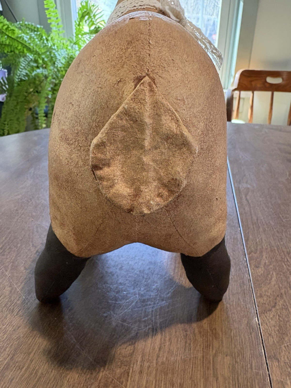 Primitive Handmade Stained Linen Fabric Folk Art Stuffed Sheep 12″ x 9 1/2″ x 4″