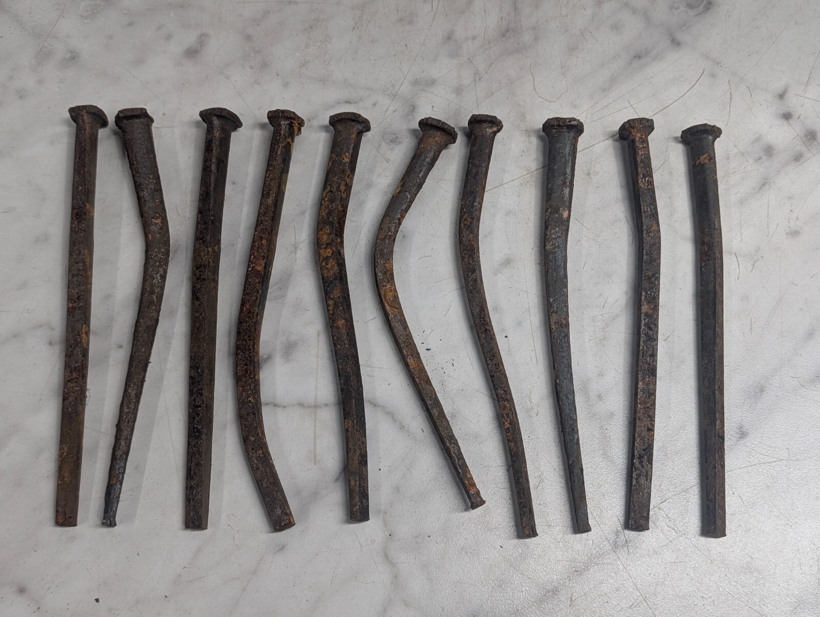 Lot QTY 10 Antique ~6″ long square cut nails Steel Iron Blacksmith Primitive Art