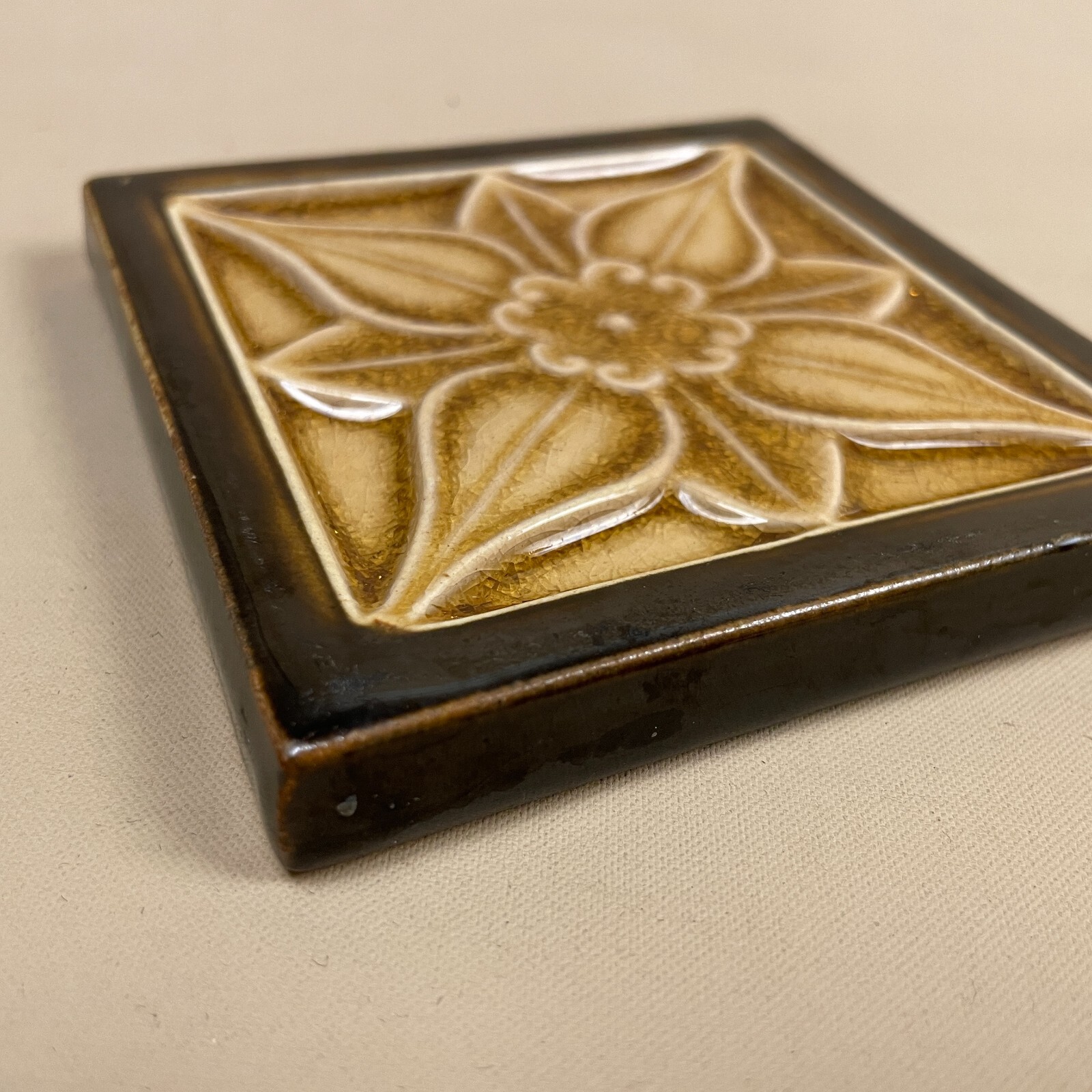 Vintage Retro Handmade Tile Ceramic Square Old Pattern 10x10cm Placemat Coaster