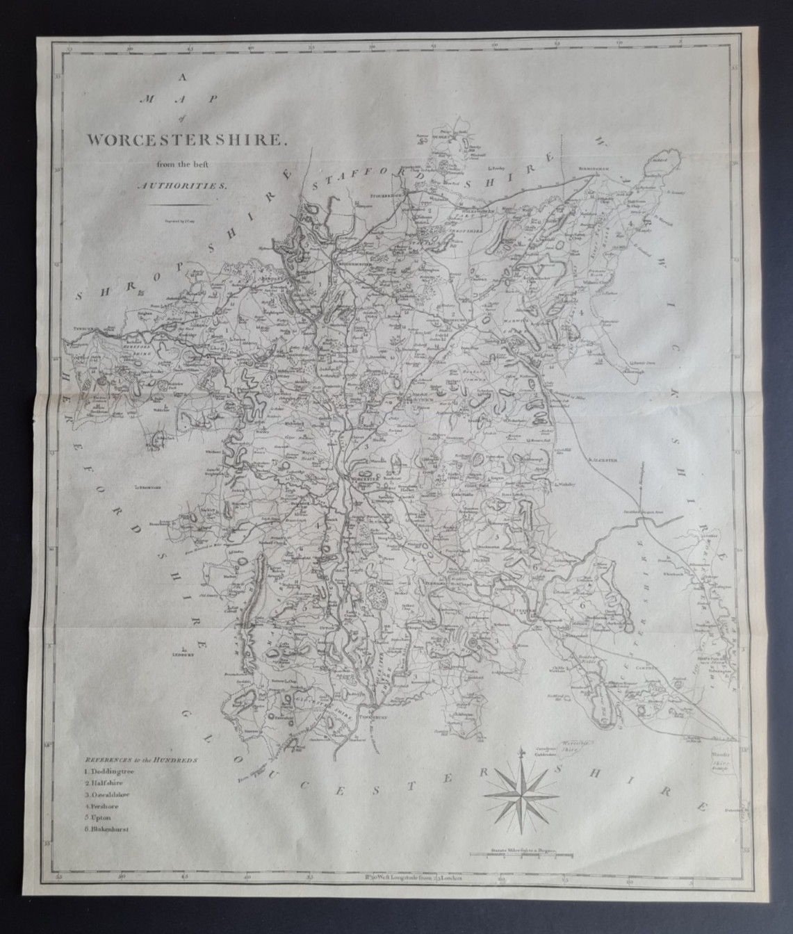 Antique 1789 map – Worcestershire from the Best Authorities – John Cary – Large