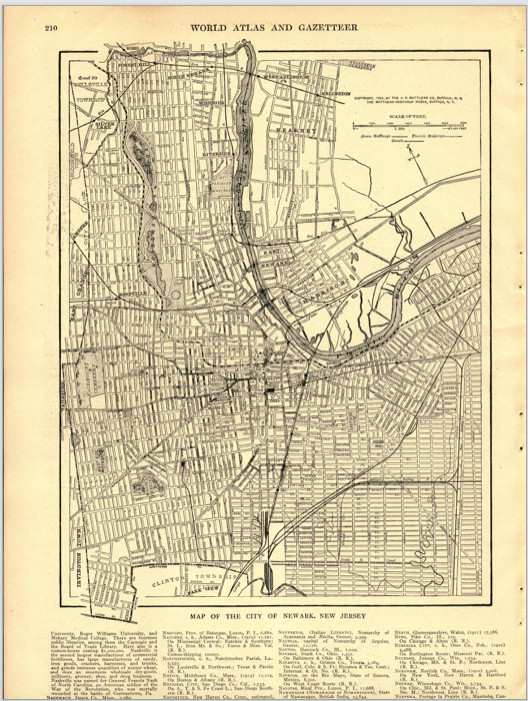 1919 Original Map Newark New Jersey B & W Vintage From Collier Atlas