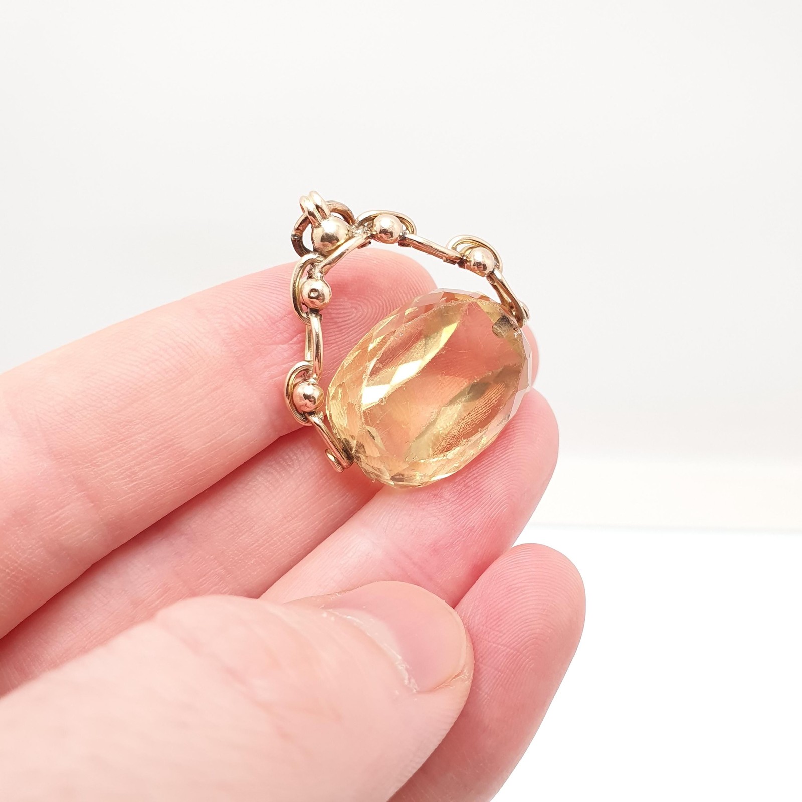 Antique Victorian 9ct 9k Gold Citrine Spinner Fob Pendant Necklace Large Big
