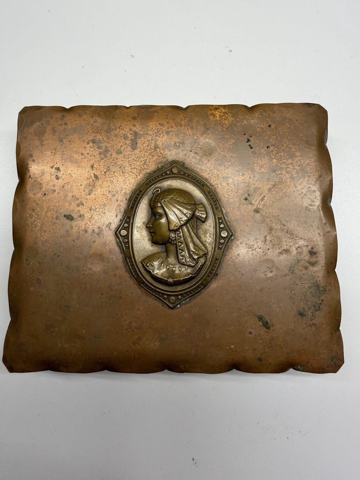 Vintage Drumgold Copper Brass Box Art Deco Classical Cameo Hinged Patina
