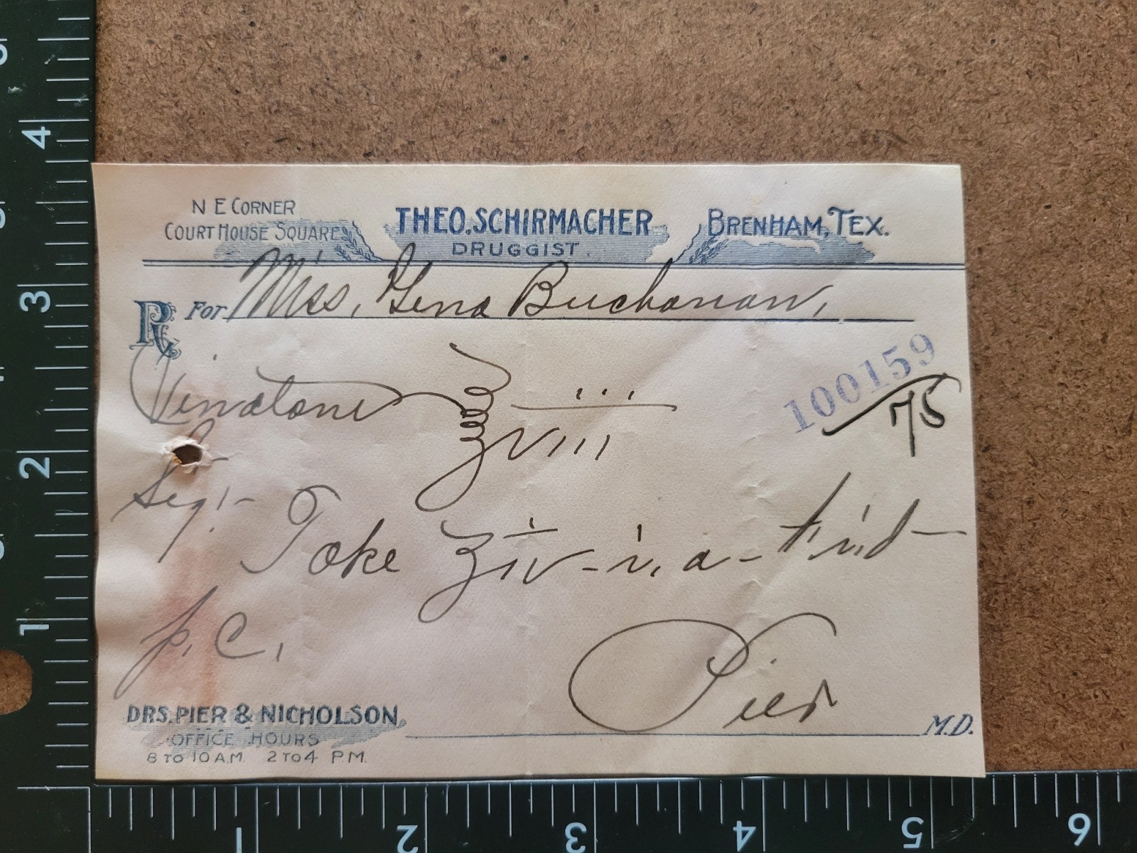 13 ORIGINAL 1912 ANTIQUE PRESCRIPTIONS from Brenham, Texas