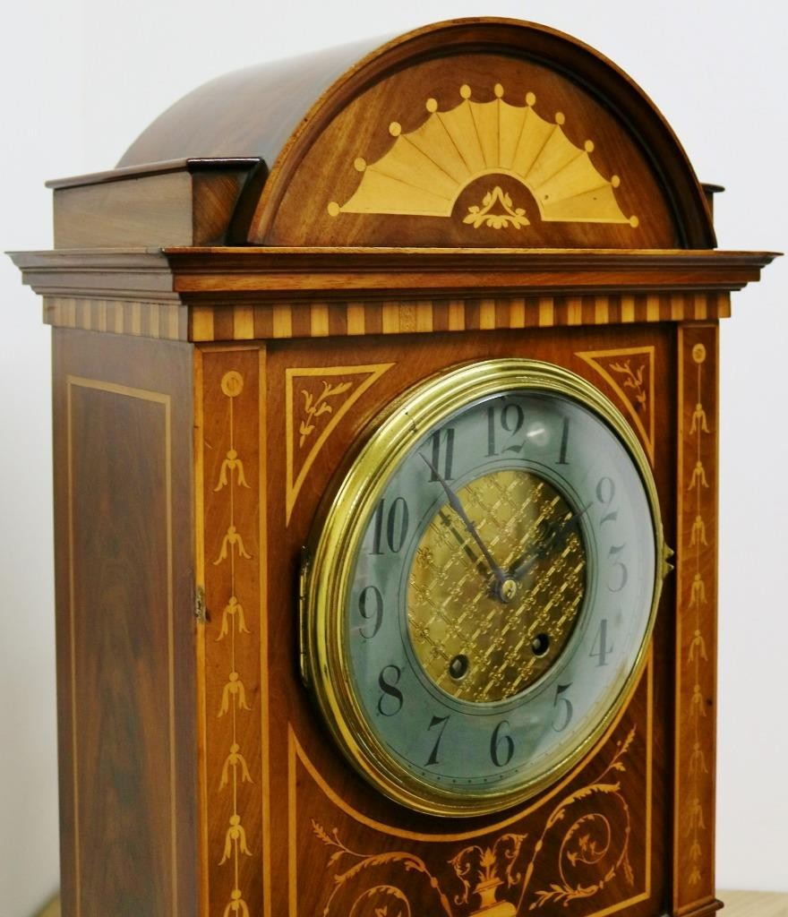 Rare Antique French 8 Day Inlaid Marquetry Mahogany Bracket Clock & Wall Bracket