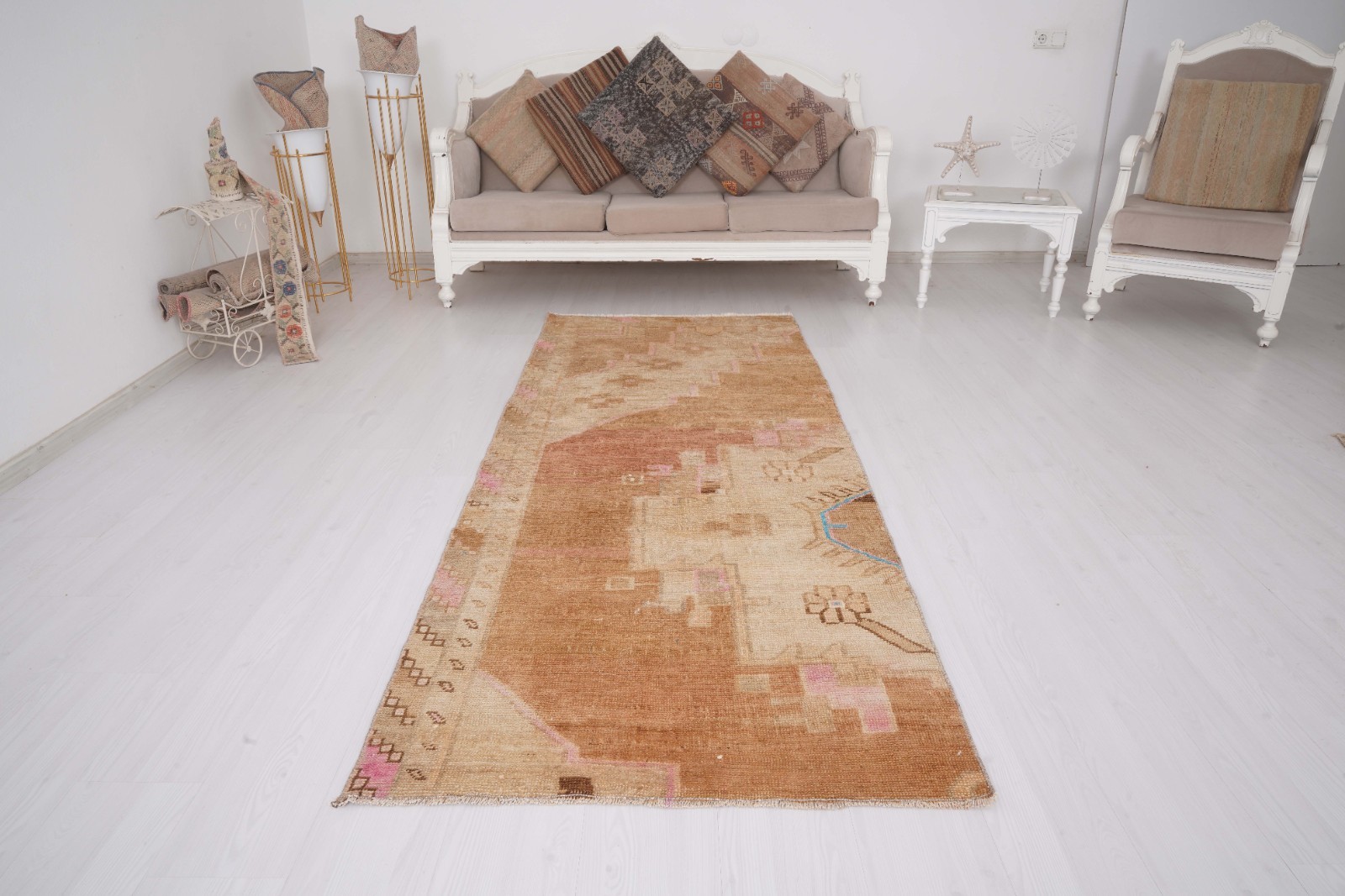 Vintage Turkish Antique Wool Runner Rug 3×8 Handmade Farmhouse Area Carpet 130