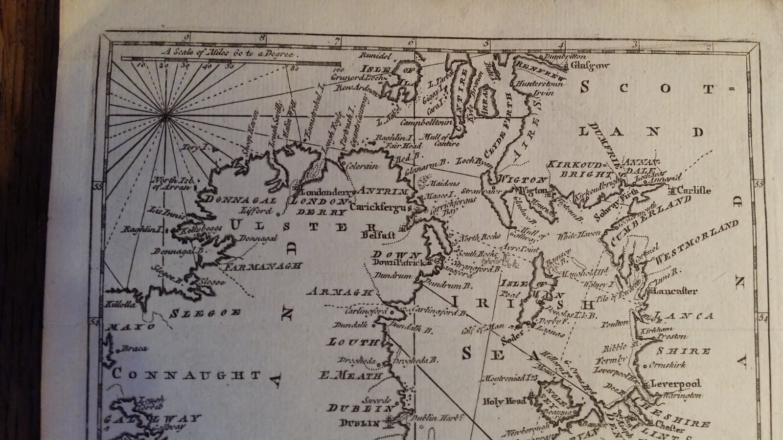 1760 ANTIQUE COPPER PLATE MAP – CORRECT CHART OF THE IRISH SEA – GIBSON