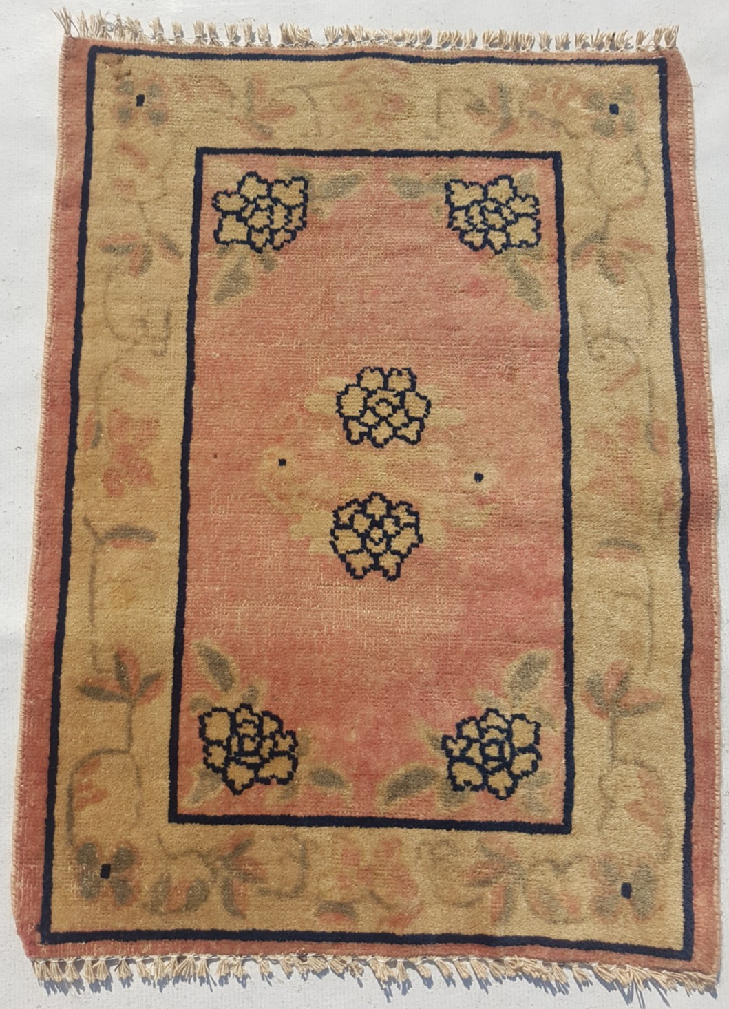 Vintage Tibetan Handmade Beautiful Floral Multicolor Wool Rug Carpet 82×61 cm