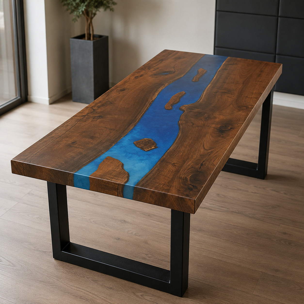Epoxy Coffee Table | Blue Ocean Live Edge Wood Table | Custom Living Room Furnit