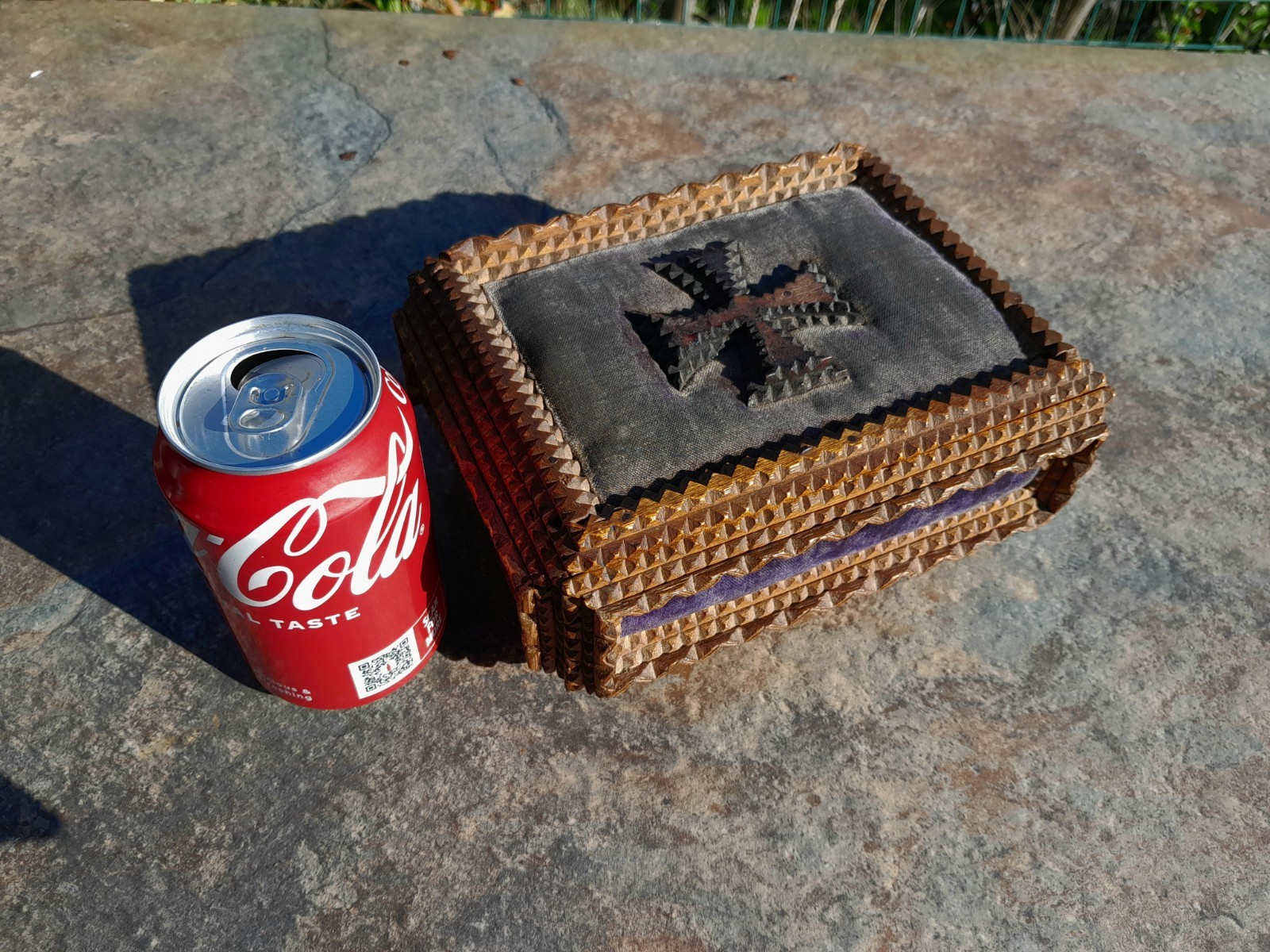 Antique French Tramp Art Trinket Box With German Cross Jewellery Display WW1