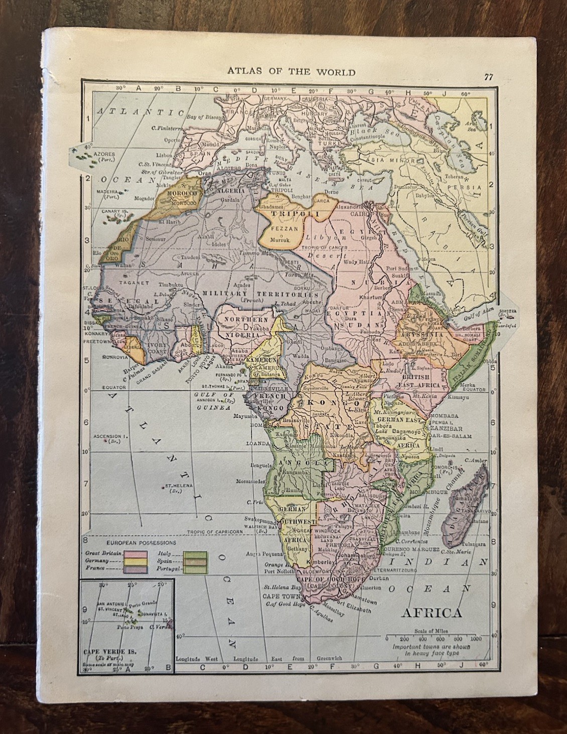 Antique 1910 Africa Colonial 6×8” Color Atlas Map (Europe Reverse); C S Hammond