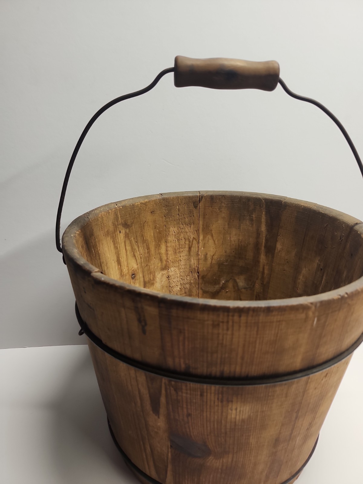 Antique Primitive Wooden Stave-Constructed Well Water Pail/Bucket With Handle